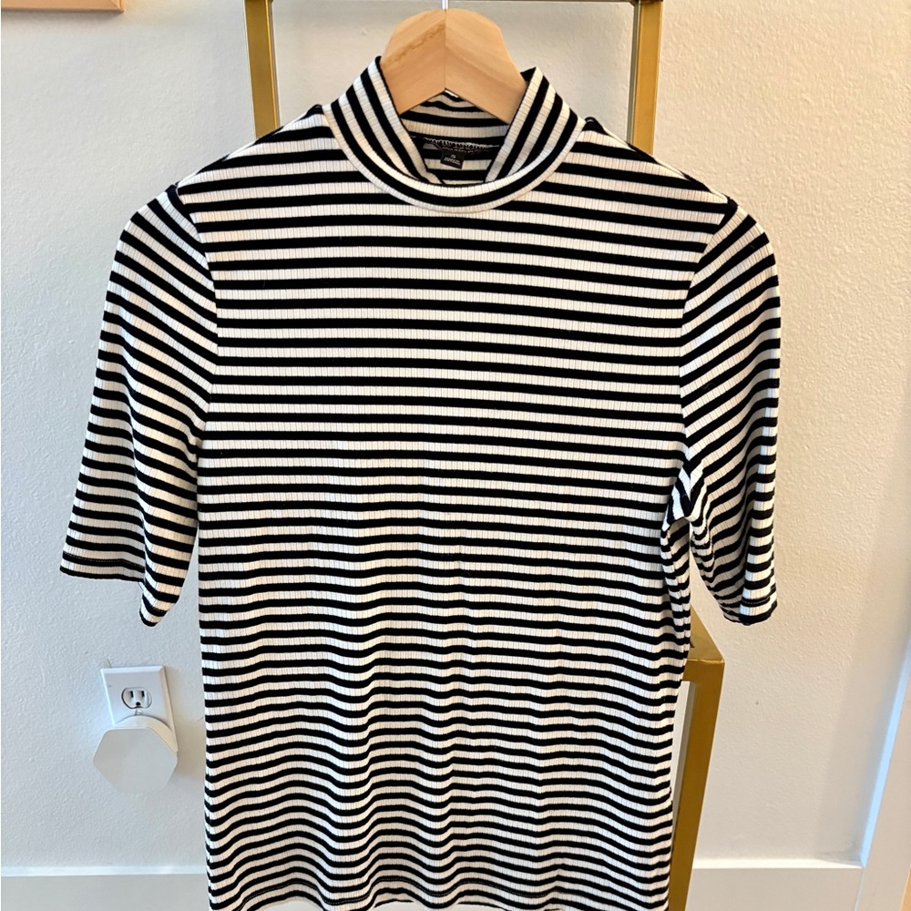 Banana Republic Black and White Striped Mockneck Top
